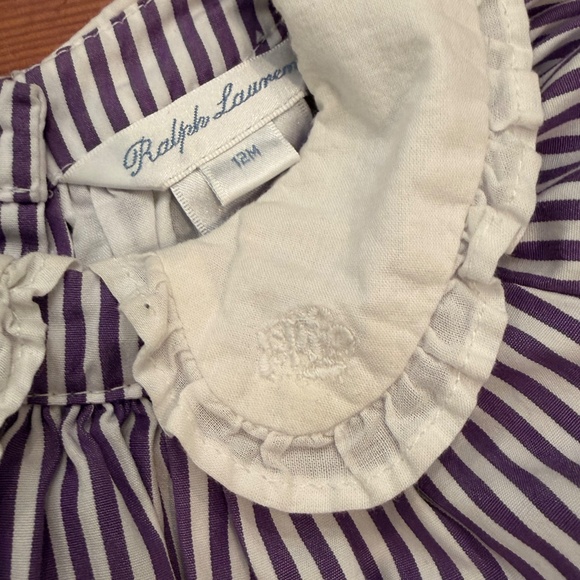 12M Girls Ralph Lauren Purple And White Striped Dress - Picture 3 of 6